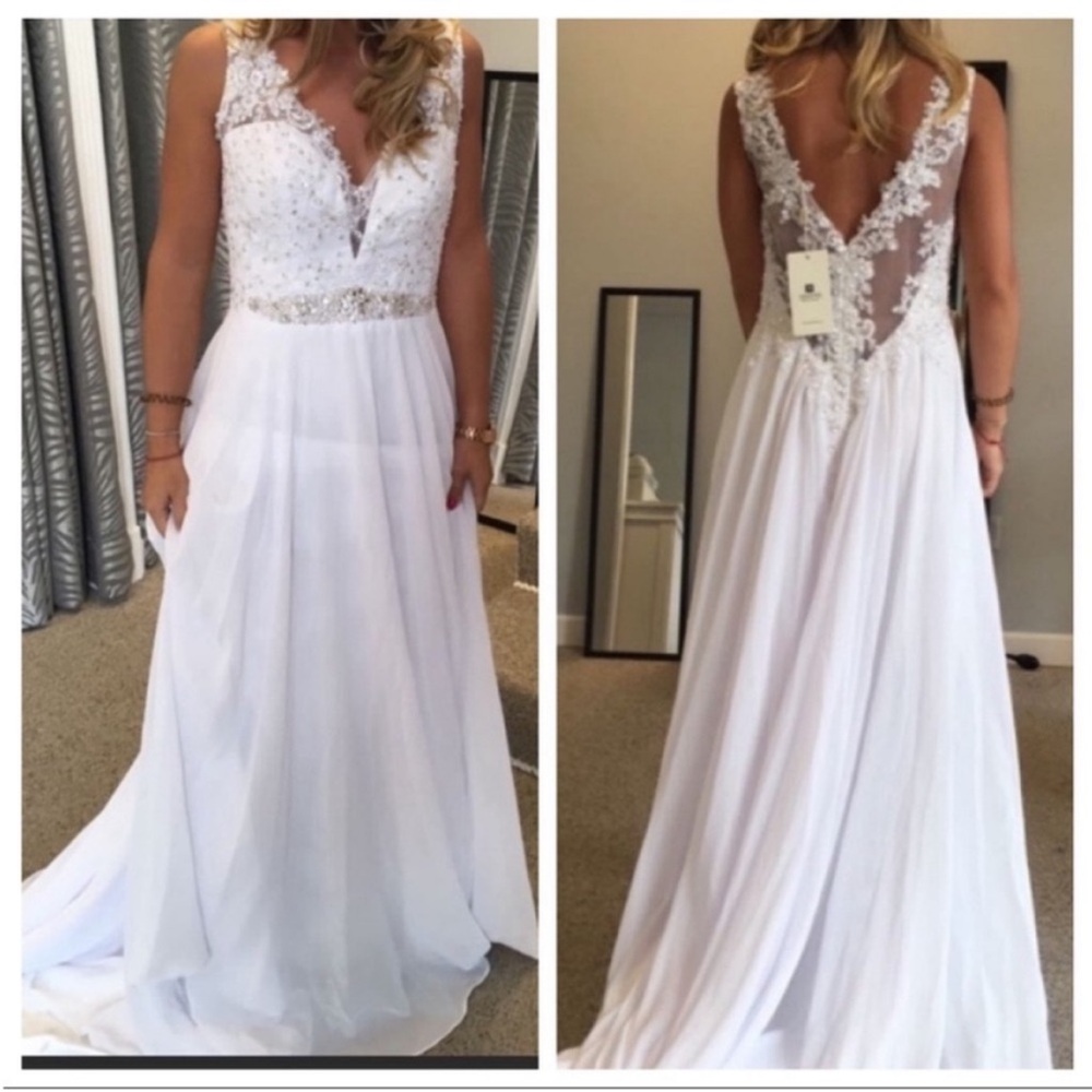 Ada’s Bridal V neck Low Back Beaded Wedding gown